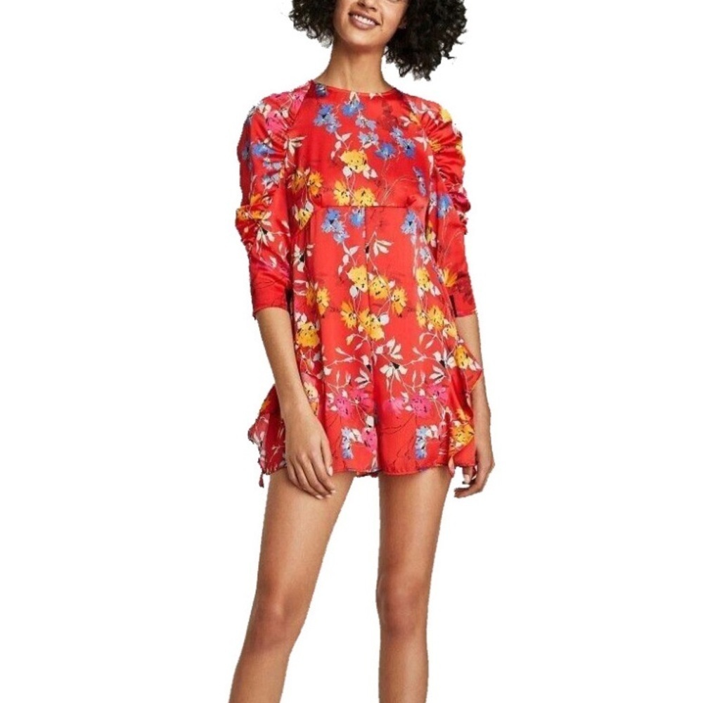 ZARA Floral Frill Romper Ruffle Romper Sz Medium Multicolor